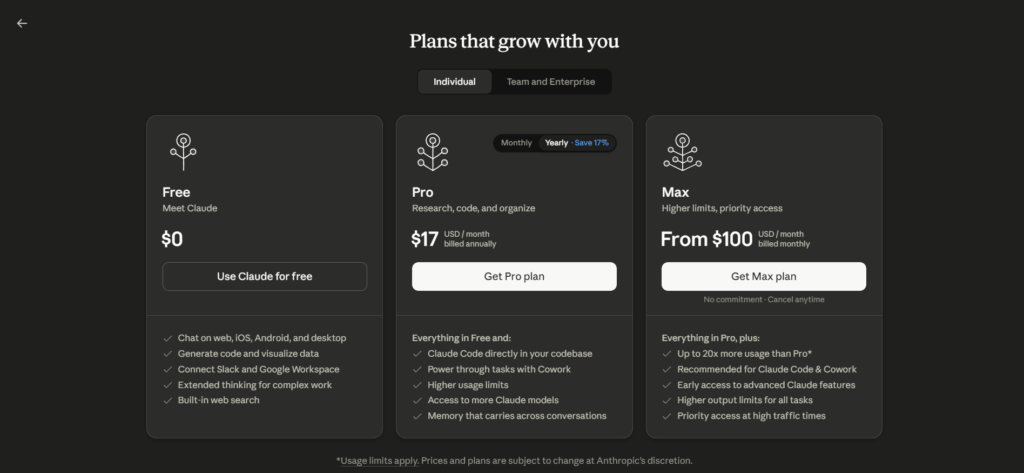 Claude AI pricing plans 2026